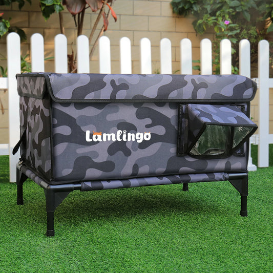 Black Camouflage Two-Door Elevated Outdoor Cat House - Heatable for Cozy Comfort  24 Models